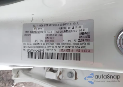 2016 Mazda Mazda3 I Touring z USA, uszkodzony, nr VIN 3MZBM1W7XGM238448